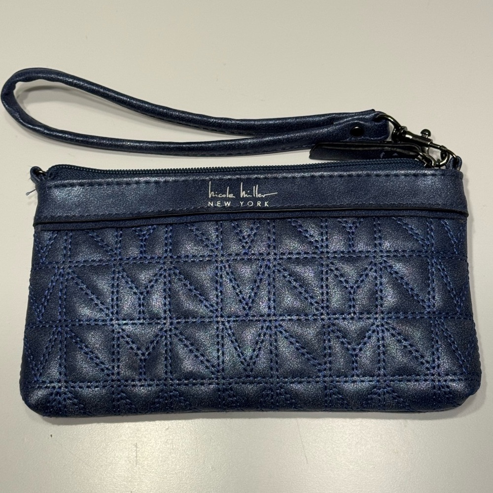 Nicole Miller Midnight Blue Quilted Cheetah Print Y2K Wristlet Crossbody Purse